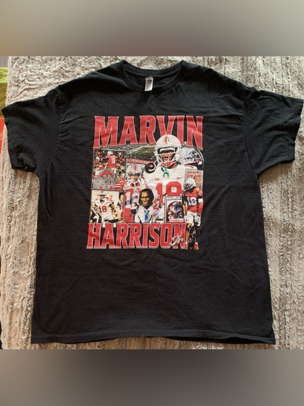 Marvin Harrison Graphic Tee - Black and Red Football Shirt, size XL